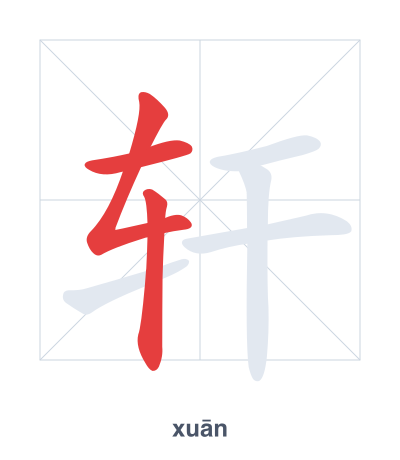 Stroke order practice for 轩 - xuān