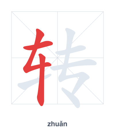 Stroke order practice for 转 - zhuǎn