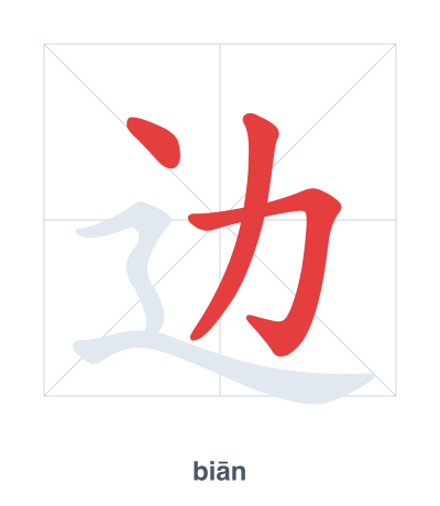 Stroke order practice for 边 - biān