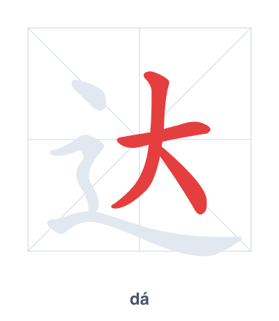 Stroke order practice for 达 - dá