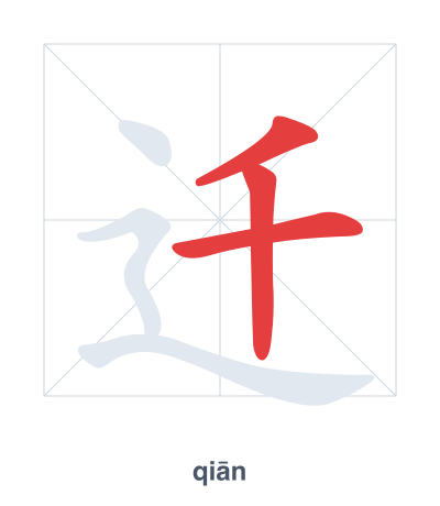 Stroke order practice for 迁 - qiān