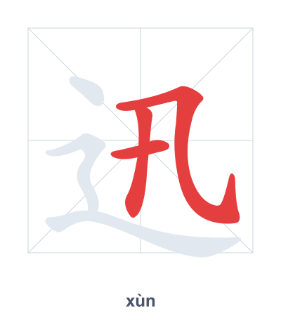Stroke order practice for 迅 - xùn