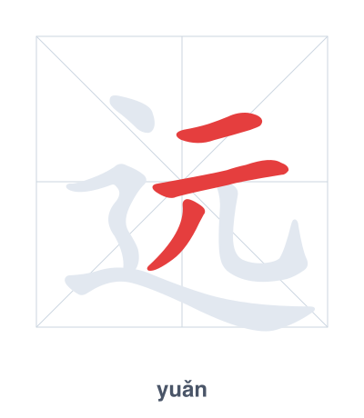 Stroke order practice for 远 - yuǎn