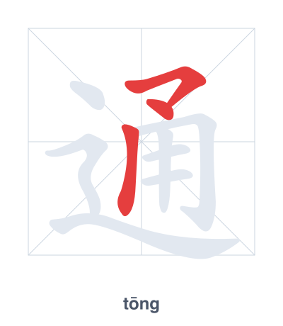 Stroke order practice for 通 - tōng