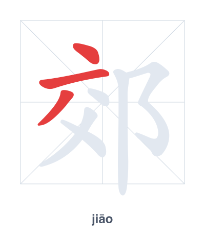 Stroke order practice for 郊 - jiāo