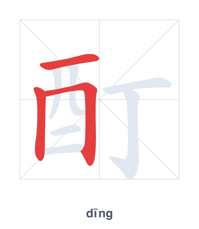Stroke order practice for 酊 - dīng