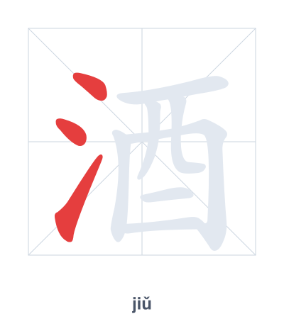 Stroke order practice for 酒 - jiǔ