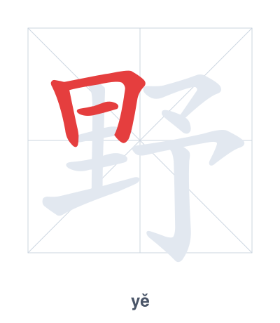 Stroke order practice for 野 - yě