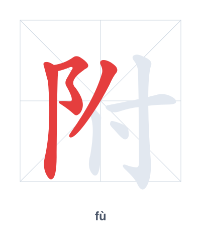 Stroke order practice for 附 - fù