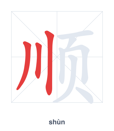 Stroke order practice for 顺 - shùn