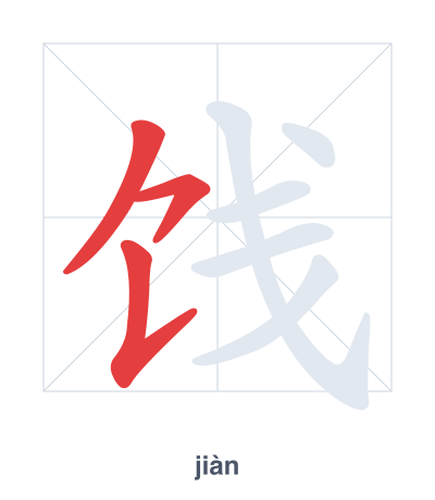 Stroke order practice for 饯 - jiàn