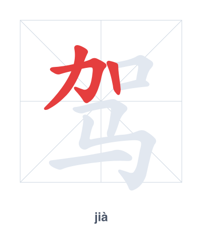 Stroke order practice for 驾 - jià
