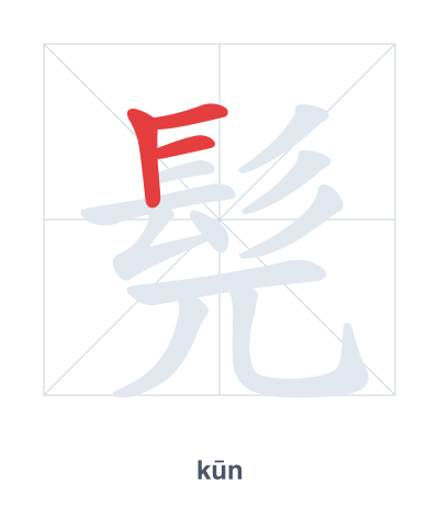 Stroke order practice for 髡 - kūn