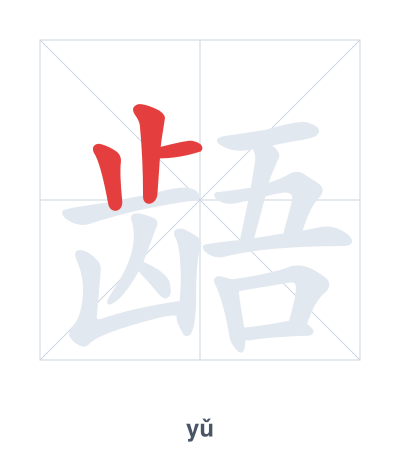 Stroke order practice for 龉 - yǔ